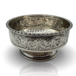 Birmingham Antique Sterling Silver Floral Footed Compote Bowl BM over EH 1919-20